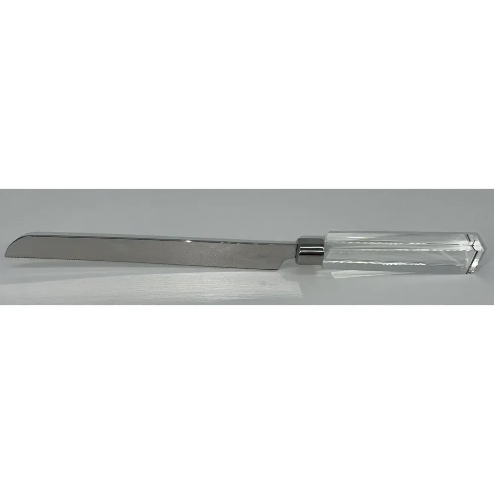 OLEG CASSINI CRYSTAL CAKE KNIFE SIGNED - STAINLESS STEEL Stunning !‎